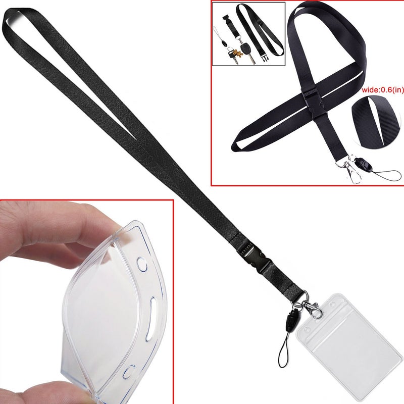 YOUOWO 1 Pack Clear ID Badge Holder Vertical with Black Lanyards,Neck Strap Detachable Buckle Enhanced Breakaway Quick Release Safety Lanyard with Name Tag Card Holders - Image 3